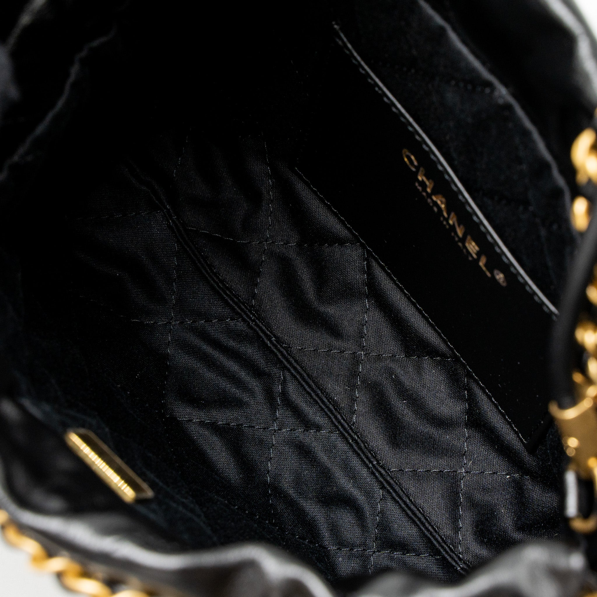 CHANEL 23S MINI 22 BAG SHINY CALFSKIN BLACK BRUSHED GHW (MICROCHIP)