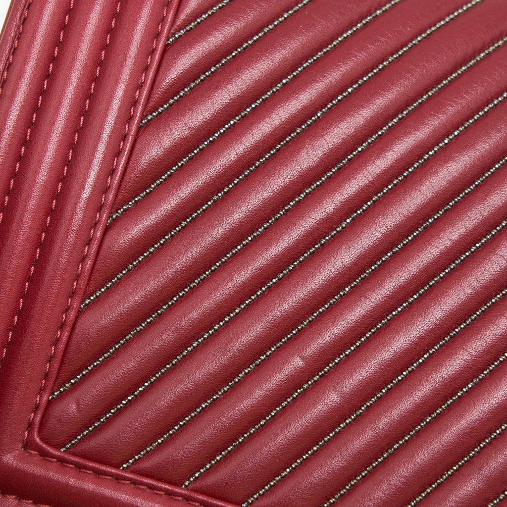 CHANEL MEDIUM CHEVRON BOY CHANEL BAG LIMITED EDITION DARK RED SHW
