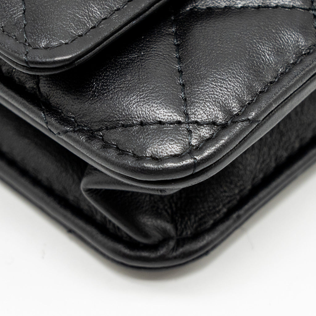 CHANEL 2.55 REISSUE WALLET ON CHAIN LAMBSKIN BLACK GHW (MICROCHIP)