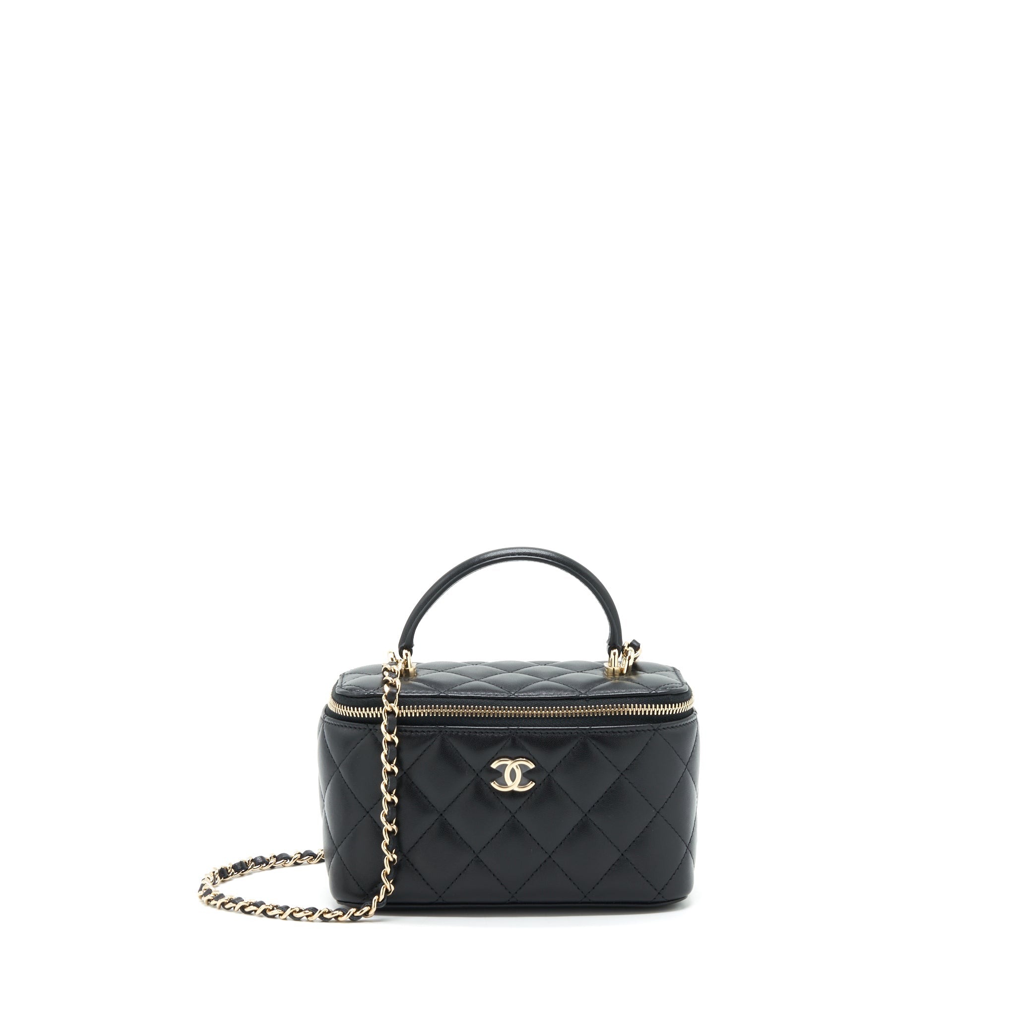 CHANEL TOP HANDLE LONG VANITY WITH CHAIN LAMBSKIN BLACK LGHW