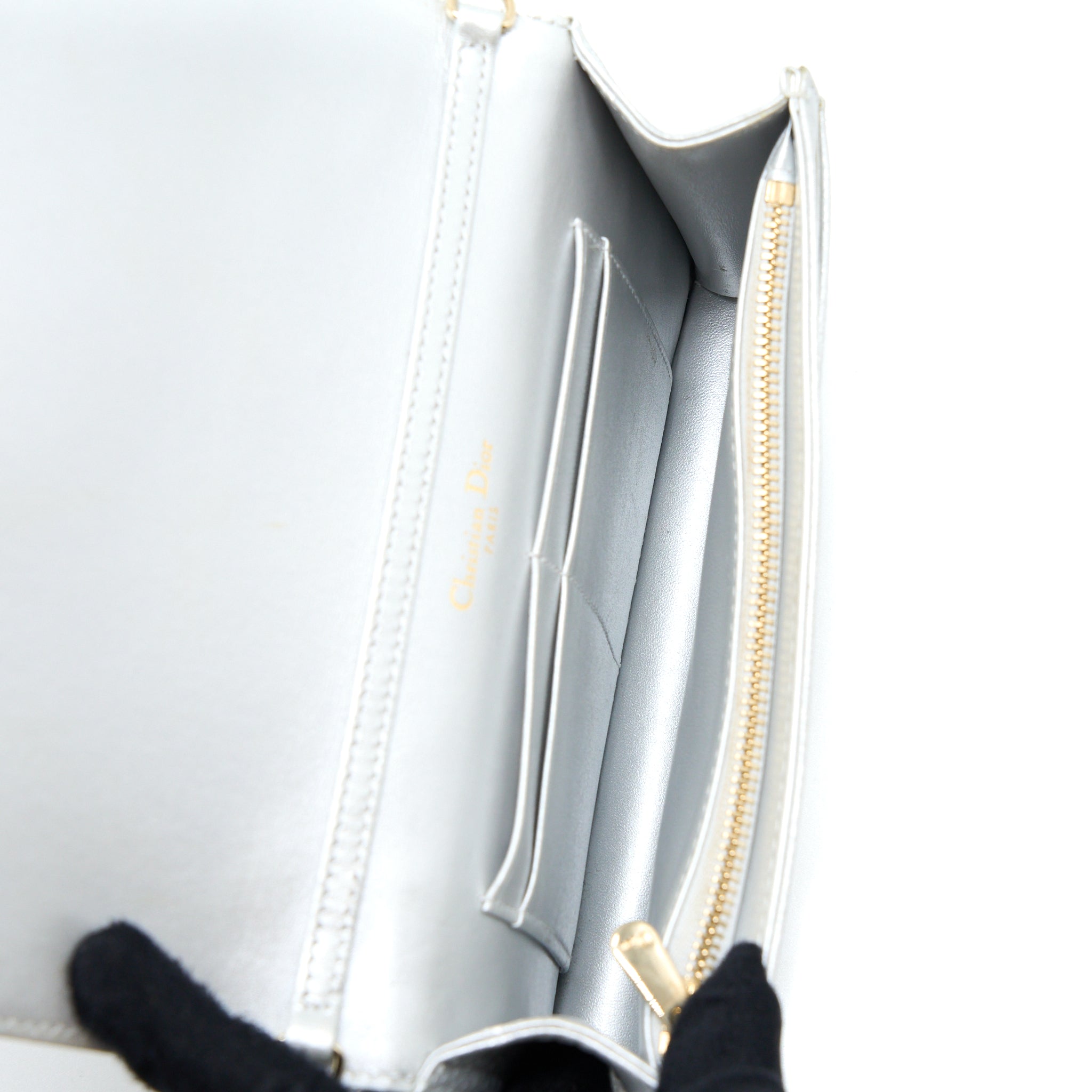 DIOR DIORAMA WALLET ON CHAIN CALFSKIN SILVER LGHW