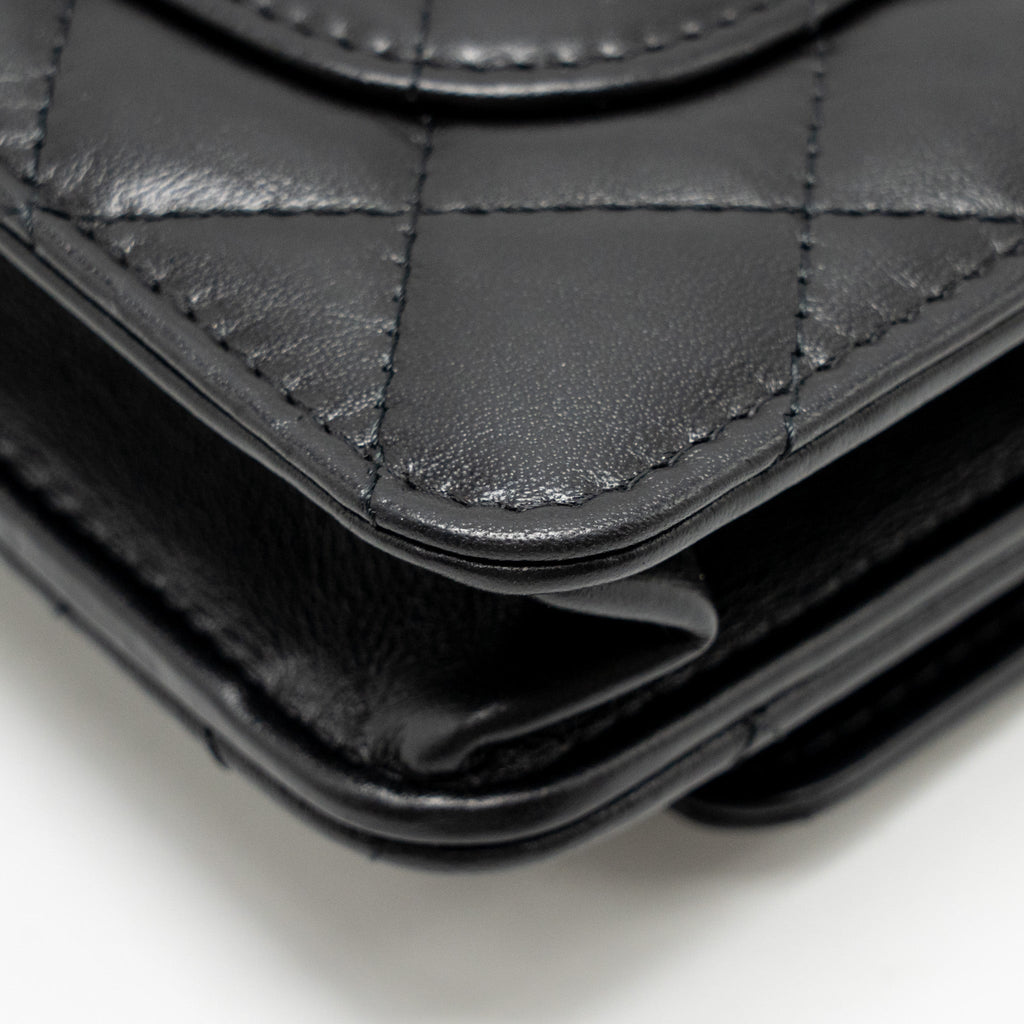 CHANEL 2.55 REISSUE WALLET ON CHAIN LAMBSKIN BLACK GHW (MICROCHIP)