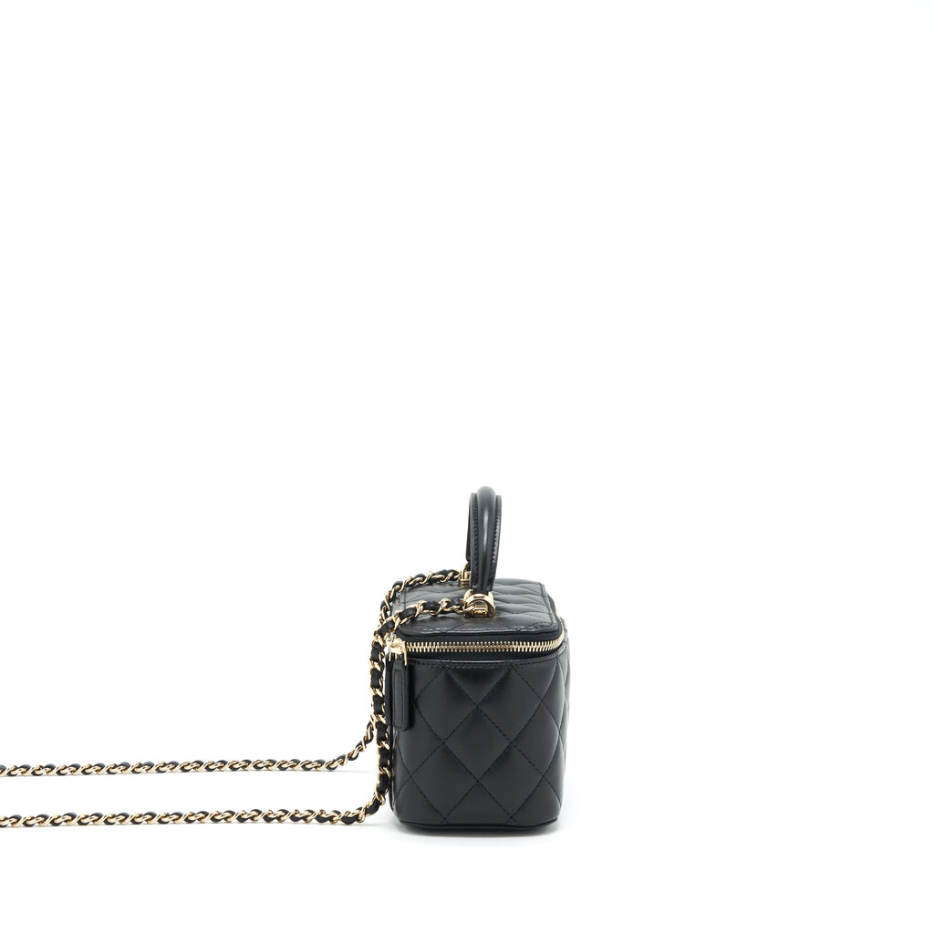 CHANEL TOP HANDLE LONG VANITY WITH CHAIN LAMBSKIN BLACK LGHW
