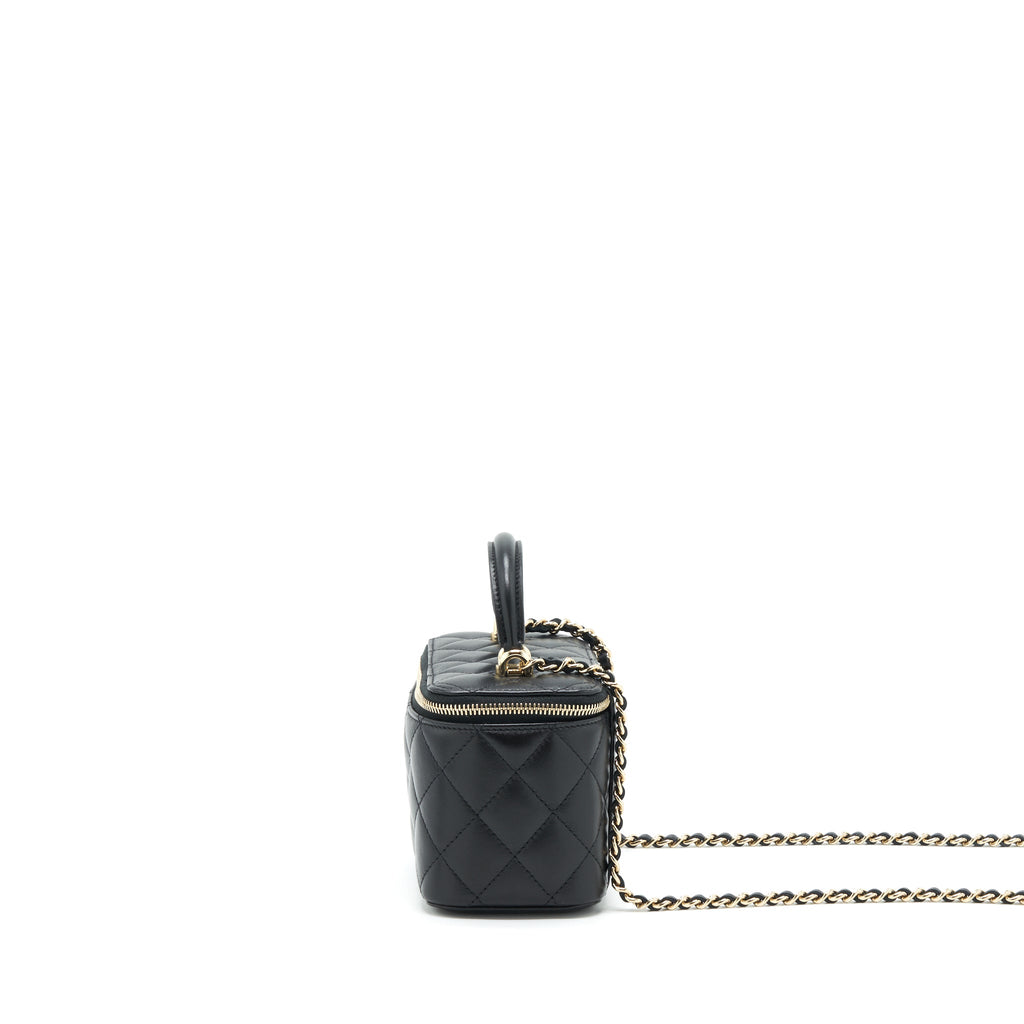 CHANEL TOP HANDLE LONG VANITY WITH CHAIN LAMBSKIN BLACK LGHW