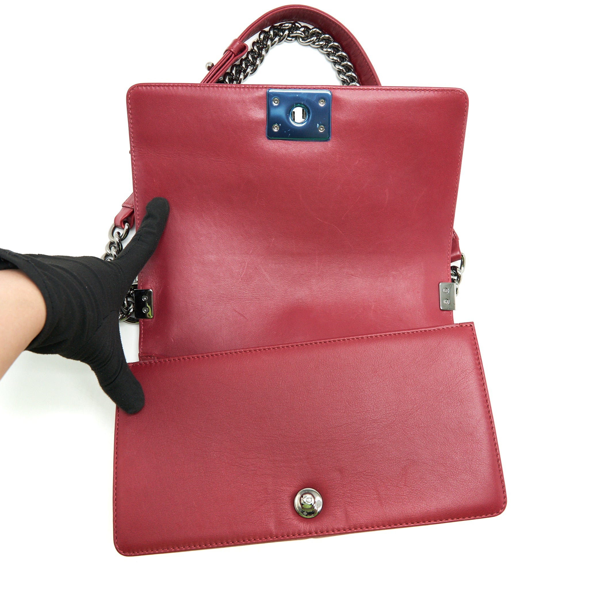CHANEL MEDIUM CHEVRON BOY CHANEL BAG LIMITED EDITION DARK RED SHW