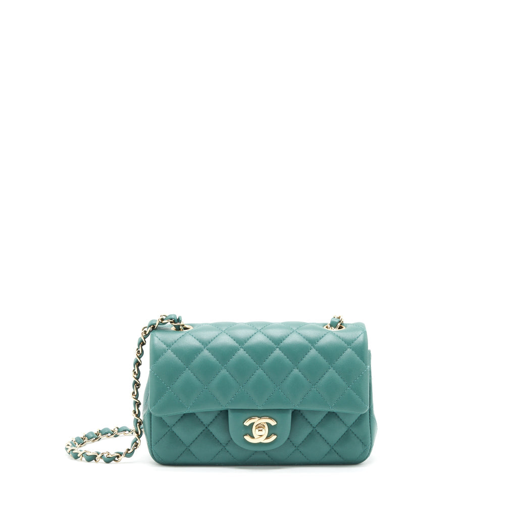 CHANEL 21A MINI RECTANGULAR FLAP BAG LAMBSKIN LIGHT GREEN LGHW (MICROCHIP)