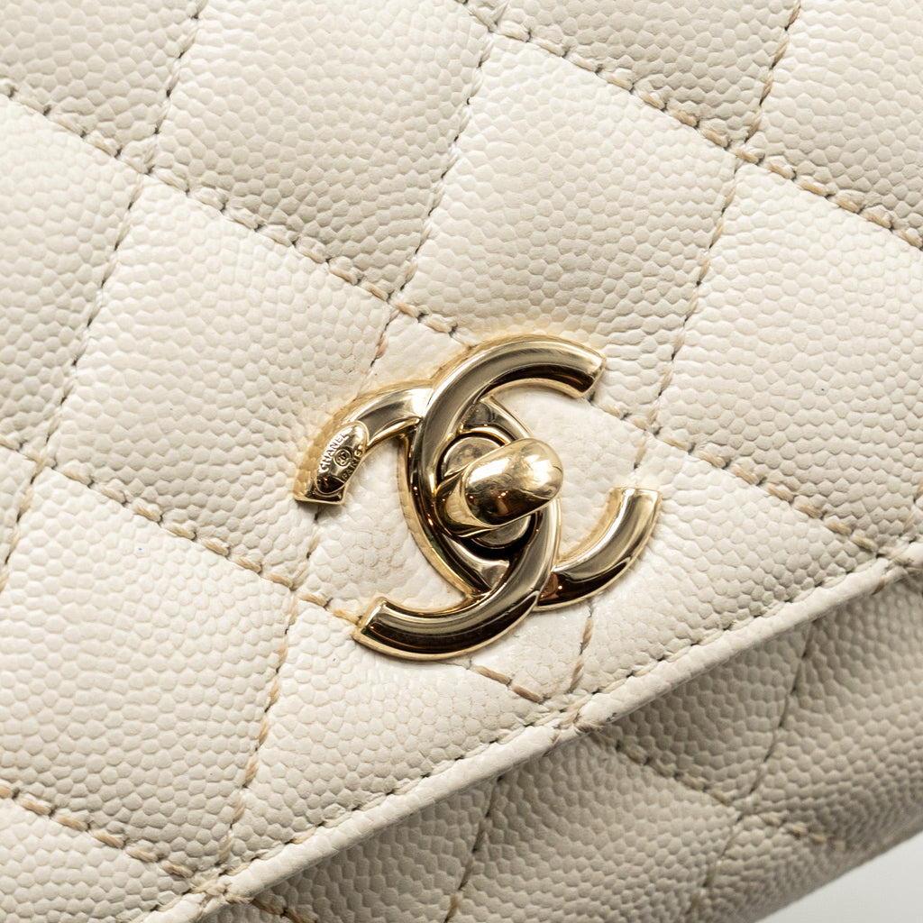 CHANEL MINI COCO HANDLE CAVIAR WHITE LGHW (MICROCHIP)