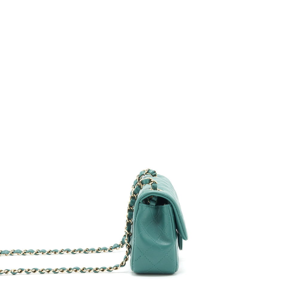 CHANEL 21A MINI RECTANGULAR FLAP BAG LAMBSKIN LIGHT GREEN LGHW (MICROCHIP)