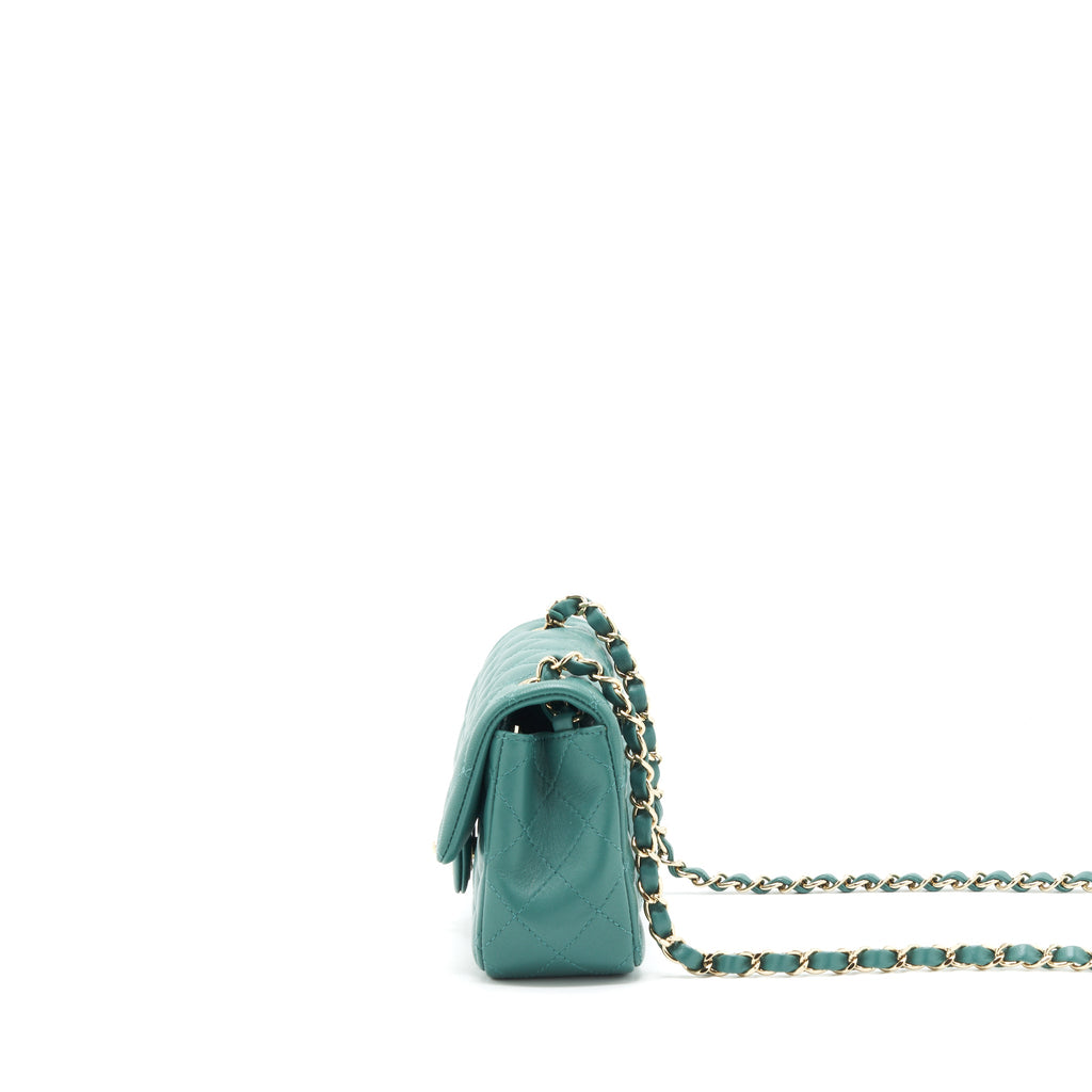 CHANEL 21A MINI RECTANGULAR FLAP BAG LAMBSKIN LIGHT GREEN LGHW (MICROCHIP)