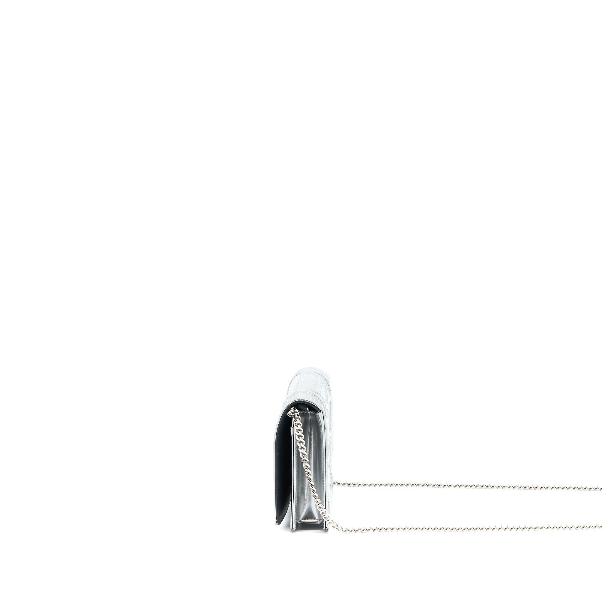 DIOR DIORAMA WALLET ON CHAIN PATENT METALLIC SILVER SHW