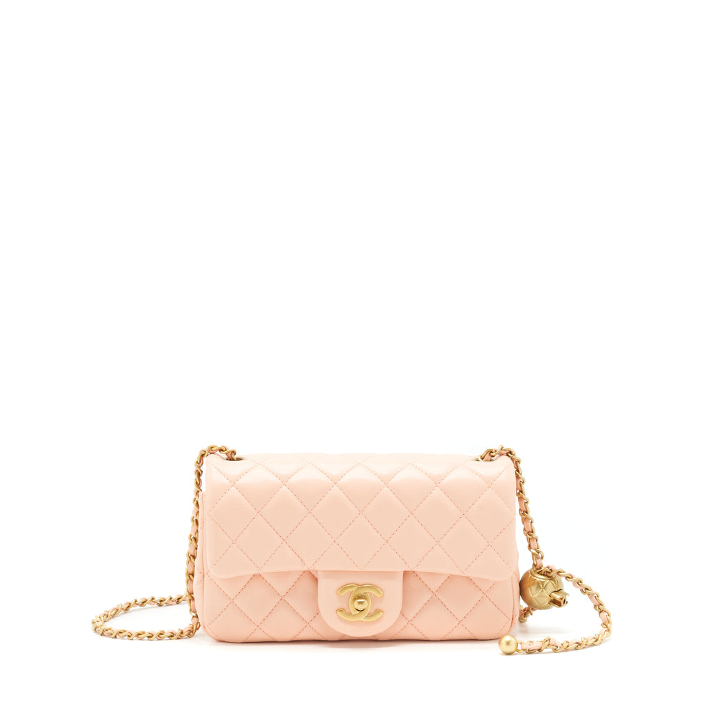 CHANEL 22C PEARL CRUSH MINI RECTANGULAR FLAP BAG LAMBSKIN LIGHT ORANGE / PEACH GHW