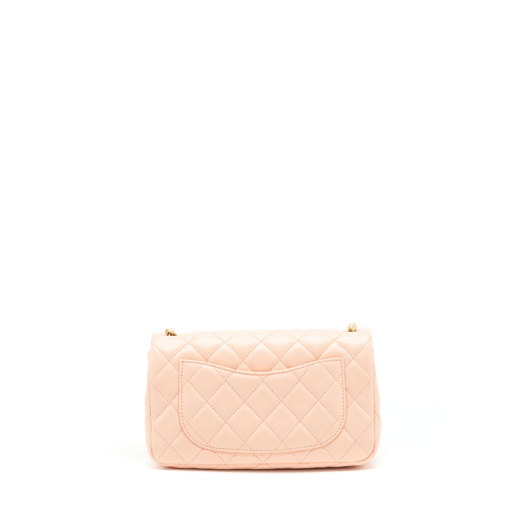 CHANEL 22C PEARL CRUSH MINI RECTANGULAR FLAP BAG LAMBSKIN LIGHT ORANGE / PEACH GHW