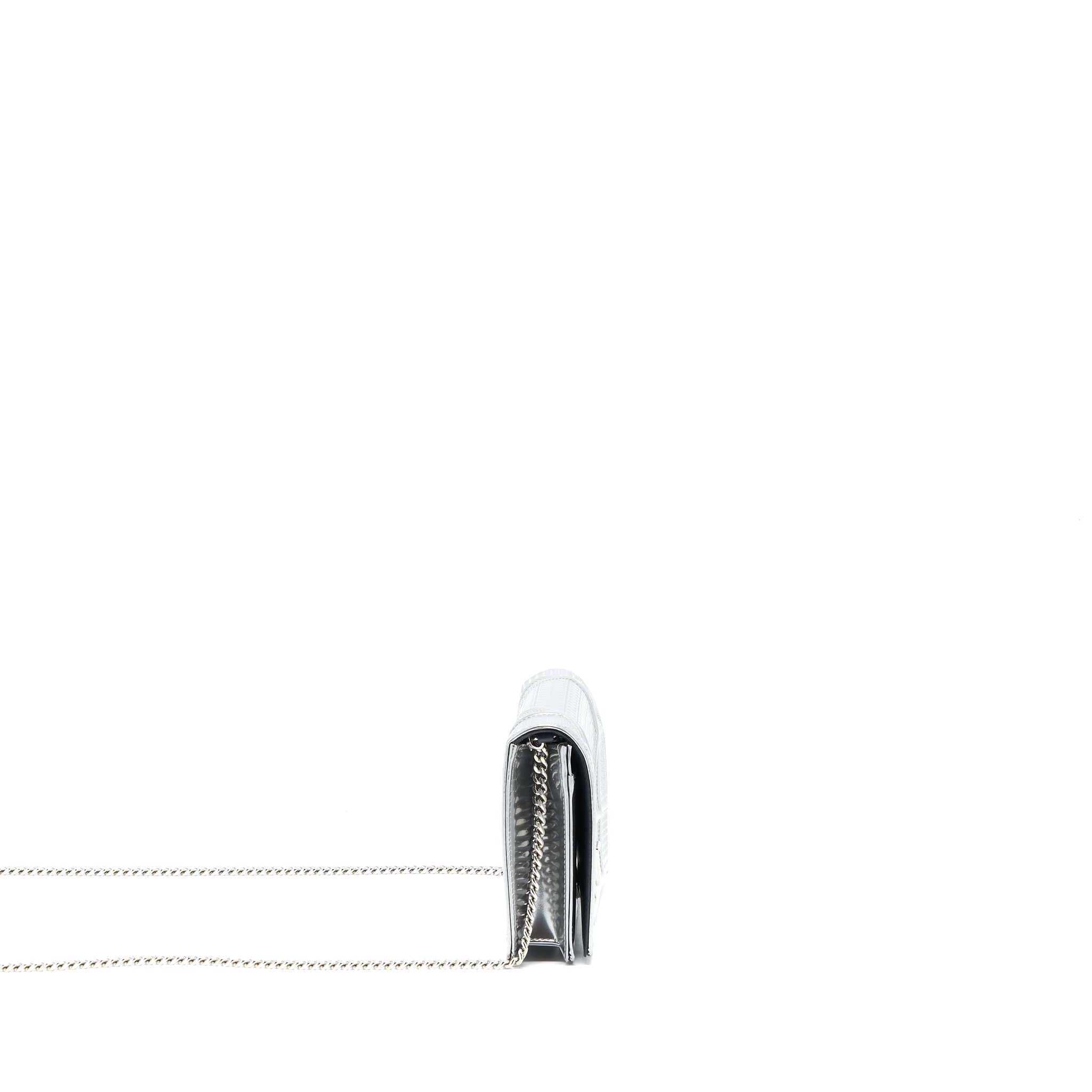DIOR DIORAMA WALLET ON CHAIN PATENT METALLIC SILVER SHW
