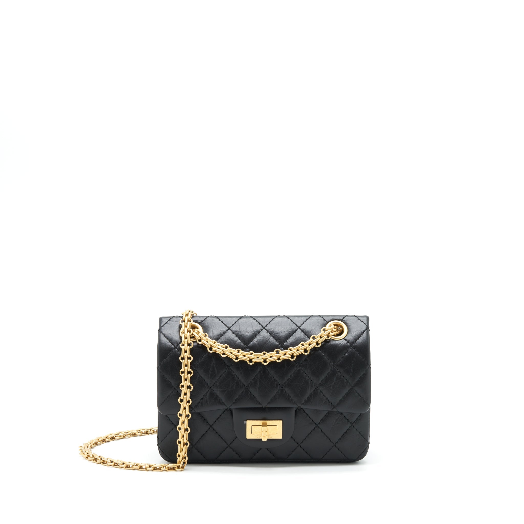 CHANEL MINI 2.55 REISSUE FLAP BAG AGED CALFSKIN BLACK BRUSHED GHW (MICROCHIP)
