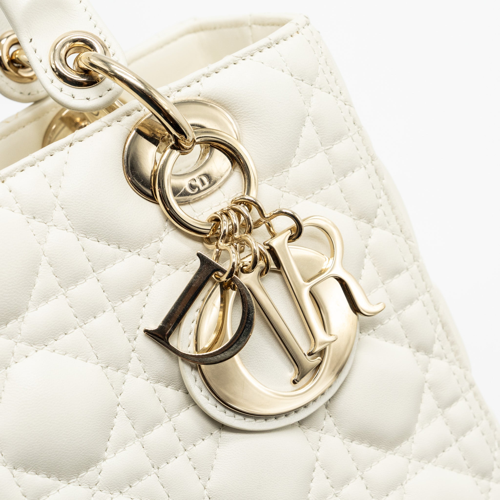 DIOR MEDIUM LADY DIOR BAG LAMBSKIN WHITE LGHW