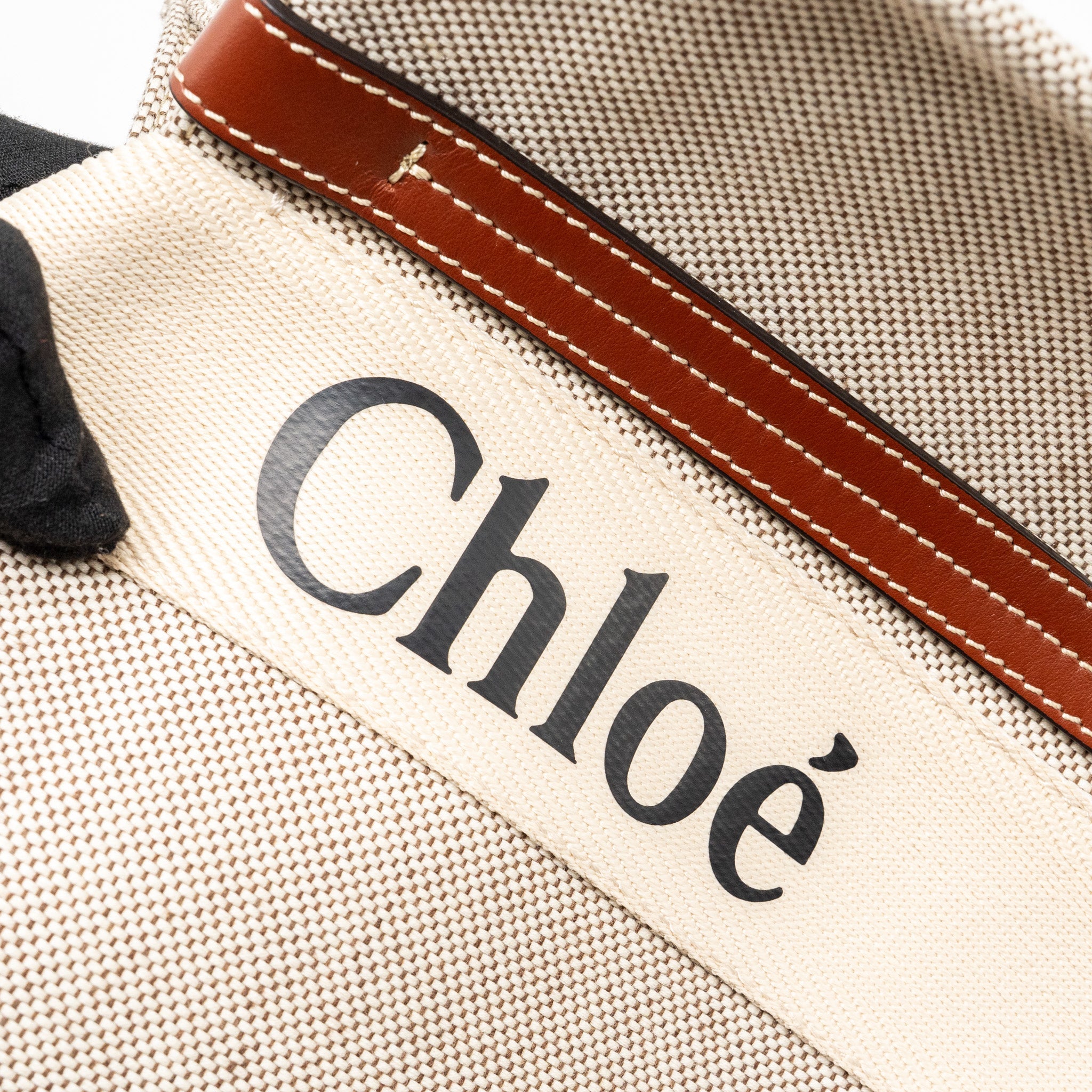 CHLOE WOODY TOTE BAG CANVAS IVORY / BROWN