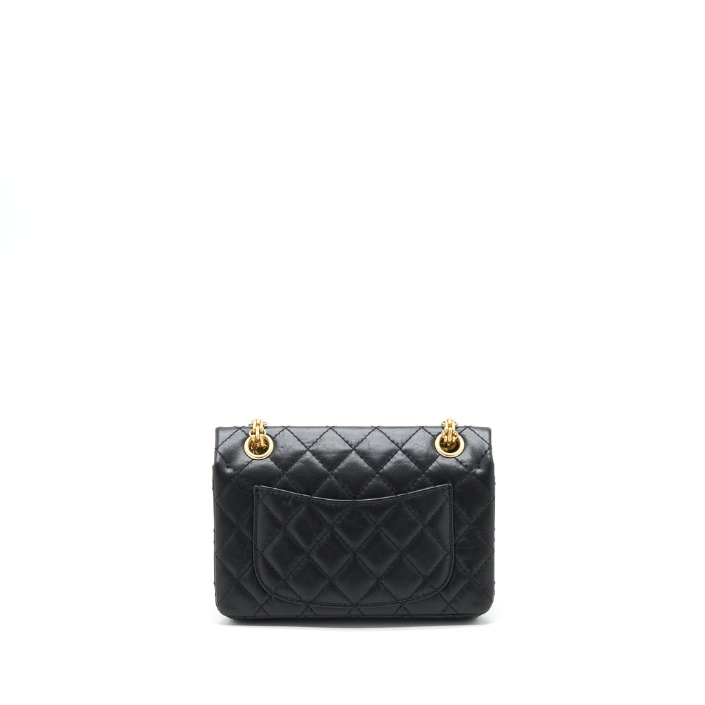 CHANEL MINI 2.55 REISSUE FLAP BAG AGED CALFSKIN BLACK BRUSHED GHW (MICROCHIP)