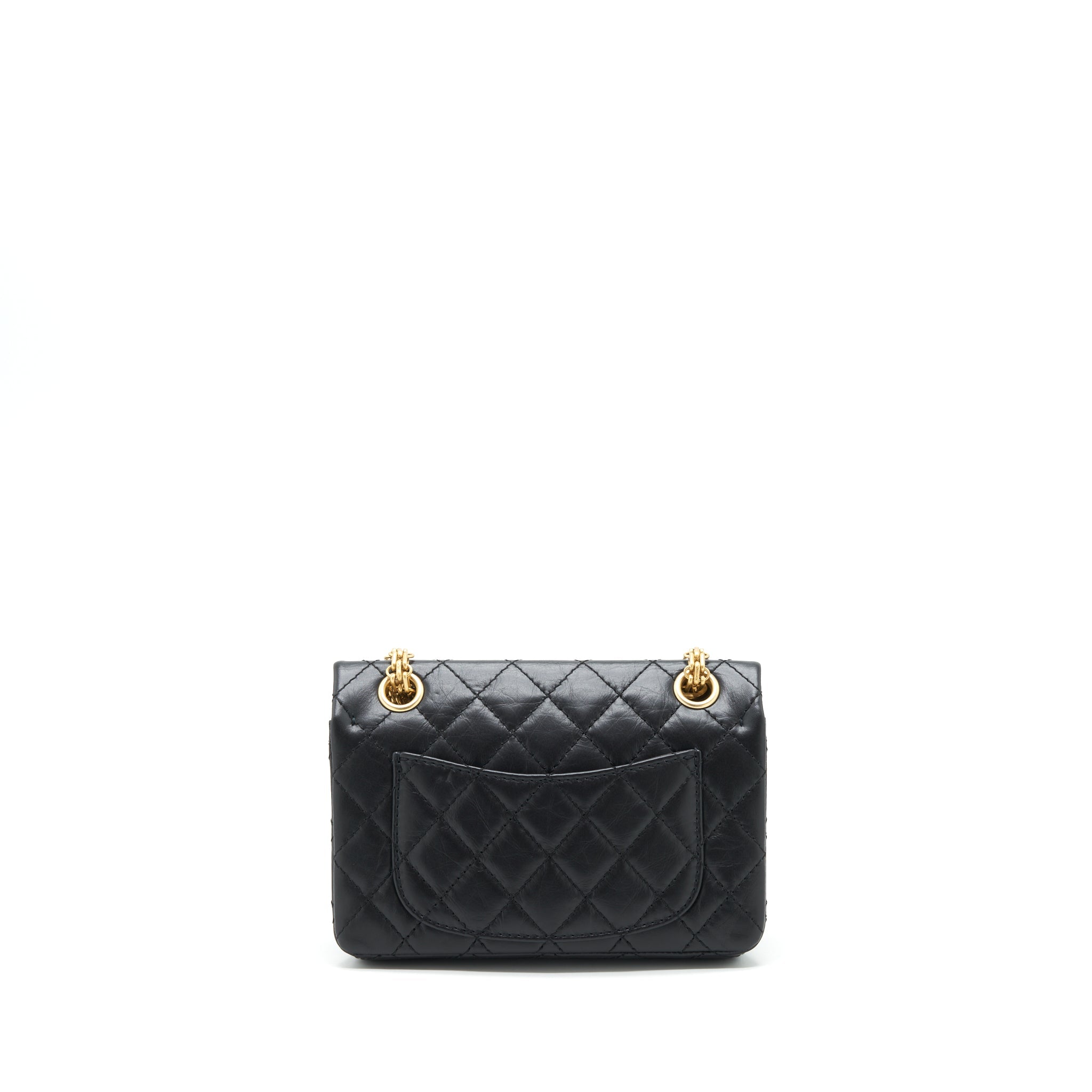 CHANEL MINI 2.55 REISSUE FLAP BAG AGED CALFSKIN BLACK BRUSHED GHW (MICROCHIP)