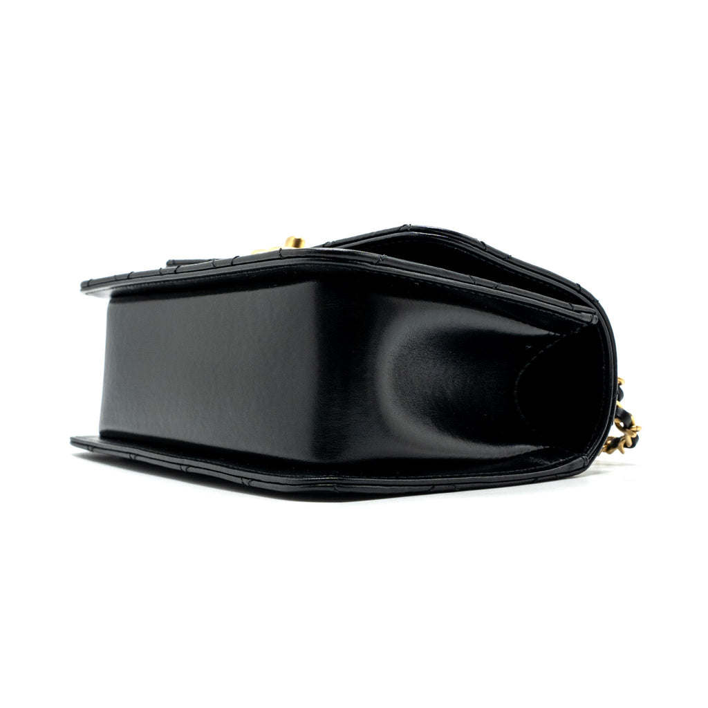 CHANEL 24C GOLD CRUSH MINI FLAP BAG CALFSKIN BLACK GHW (MICROCHIP)