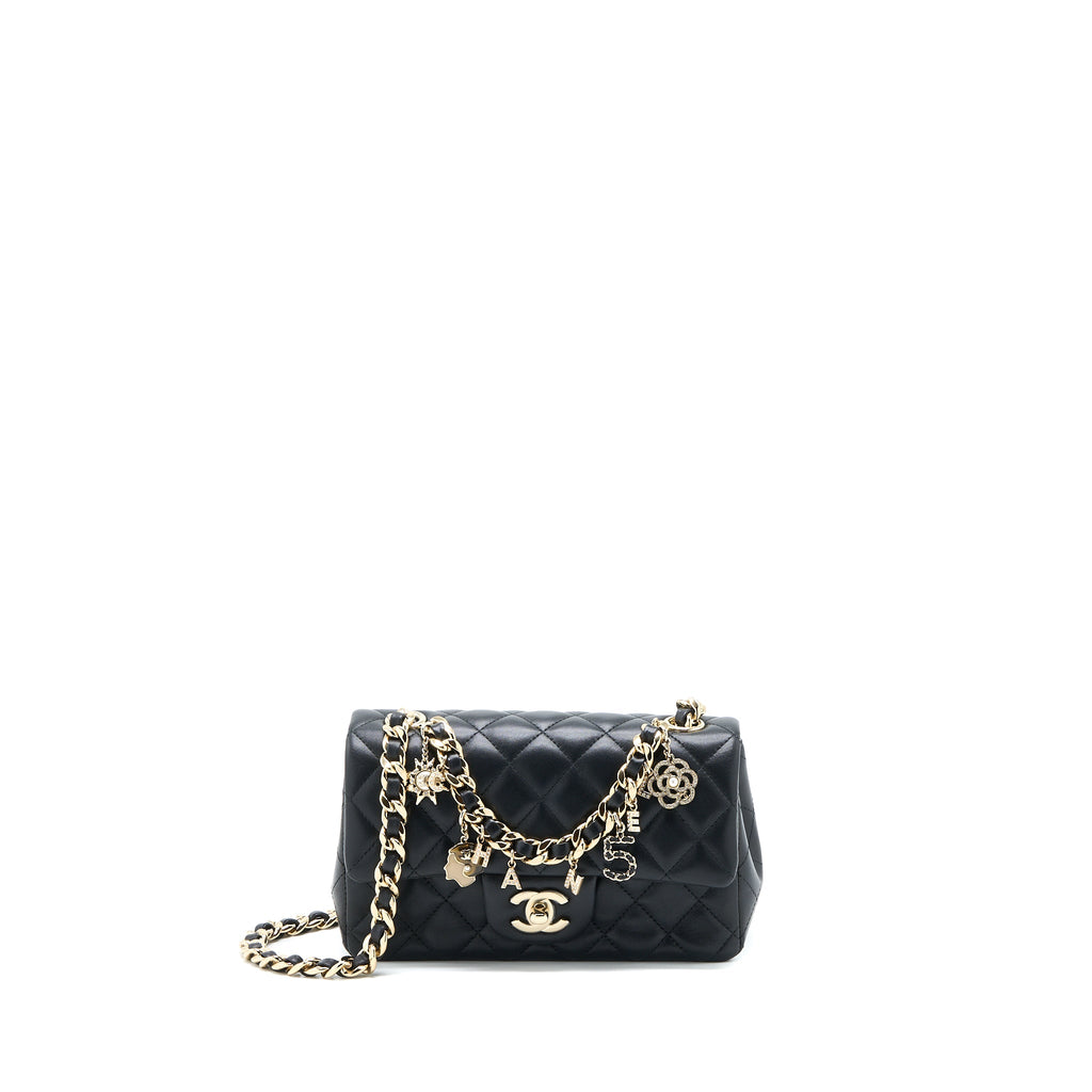 CHANEL MINI RECTANGULAR WITH COCO BAG CHARM LIMITED EDITION LAMBSKIN BLACK LGHW