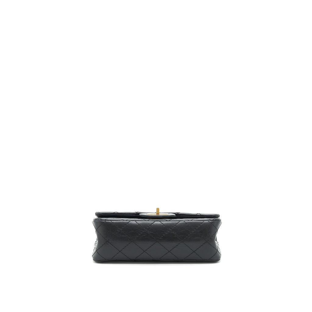 CHANEL MINI 2.55 REISSUE FLAP BAG AGED CALFSKIN BLACK BRUSHED GHW (MICROCHIP)