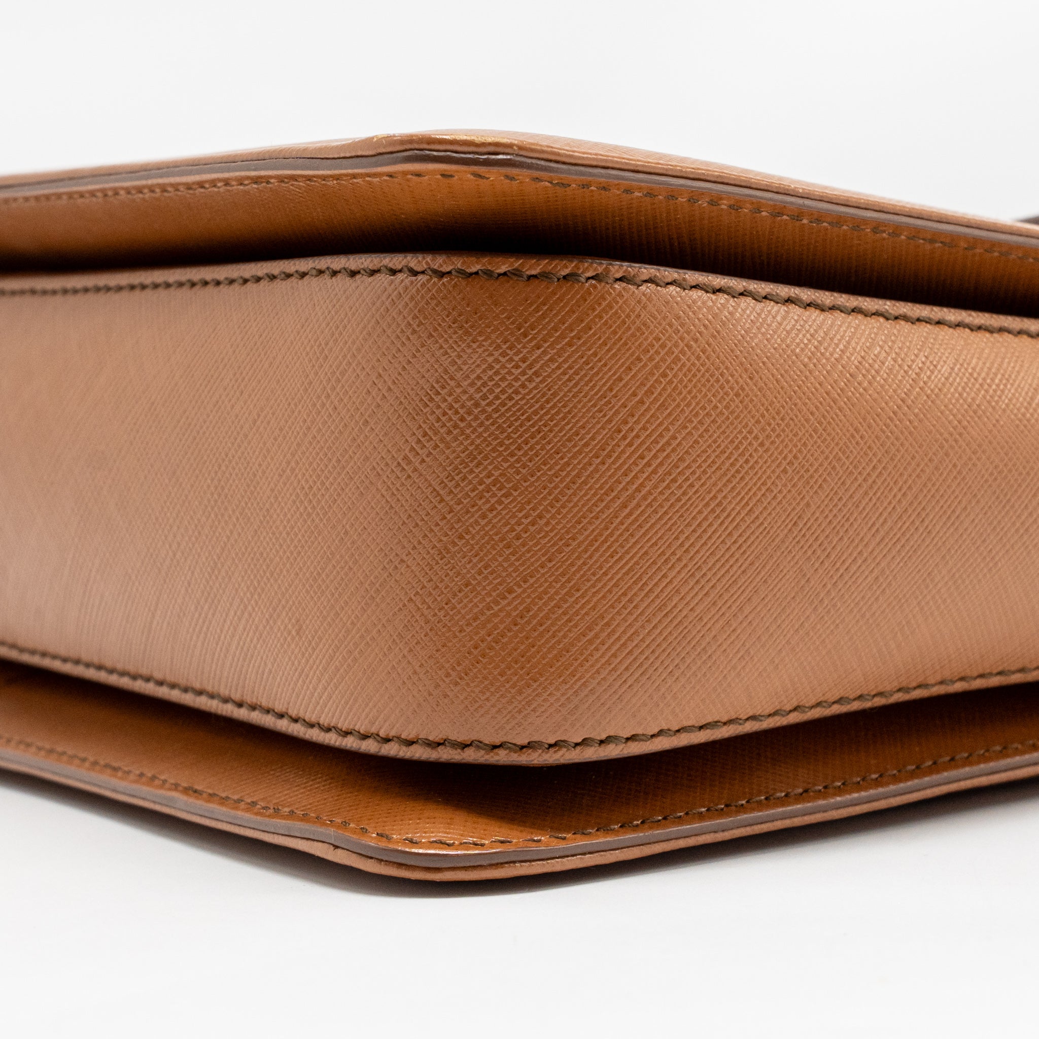 SALVATORE FERRAGAMO TOP HANDLE GANCINI BAG CALFSKIN TAN GHW