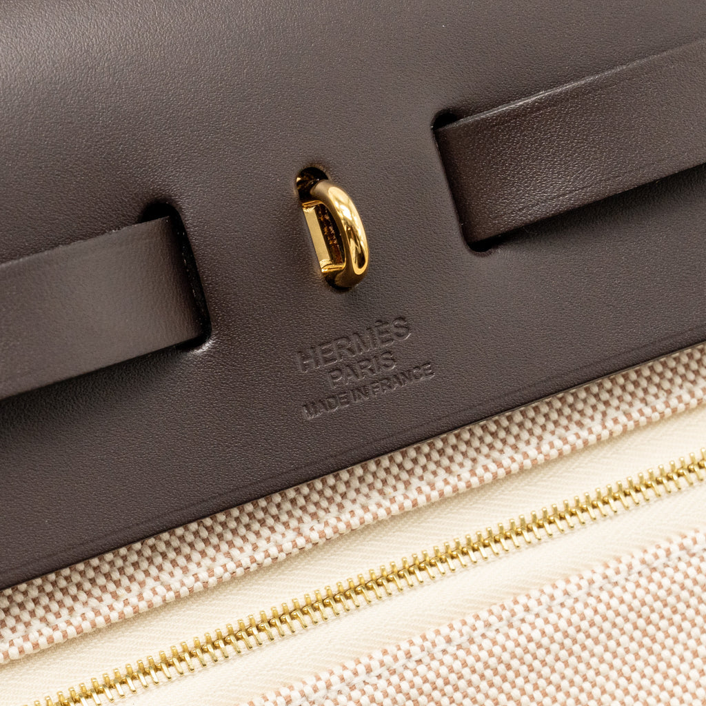 HERMES HERBAG 31 ZIP BAG CANVAS/LEATHER ECRU/BEIGE/EBENE GHW