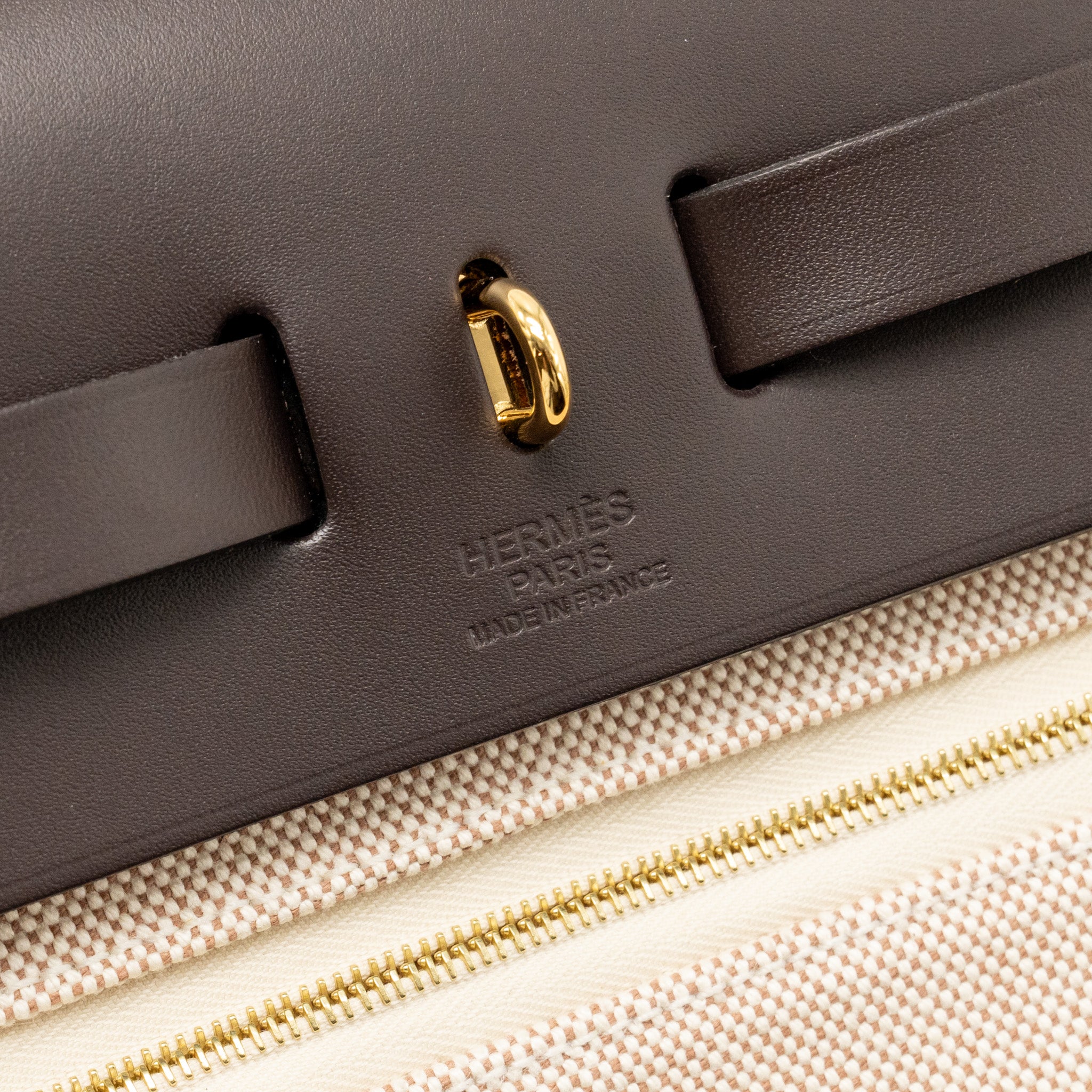 HERMES HERBAG 31 ZIP BAG CANVAS/LEATHER ECRU/BEIGE/EBENE GHW
