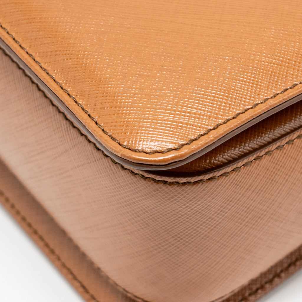 SALVATORE FERRAGAMO TOP HANDLE GANCINI BAG CALFSKIN TAN GHW