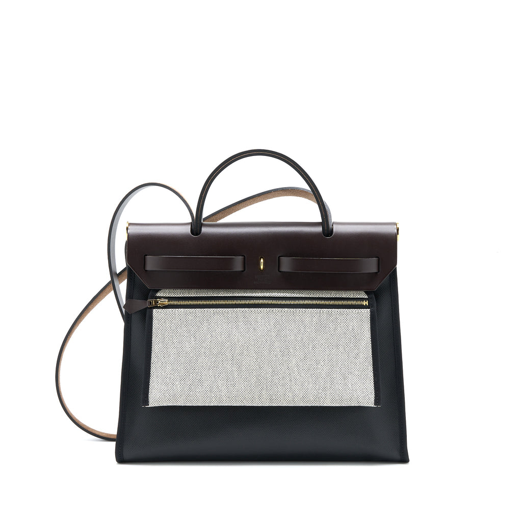 HERMES HERBAG 31 BERLINE CANVAS NOIR/ECRU-NOIR/EBENE GHW