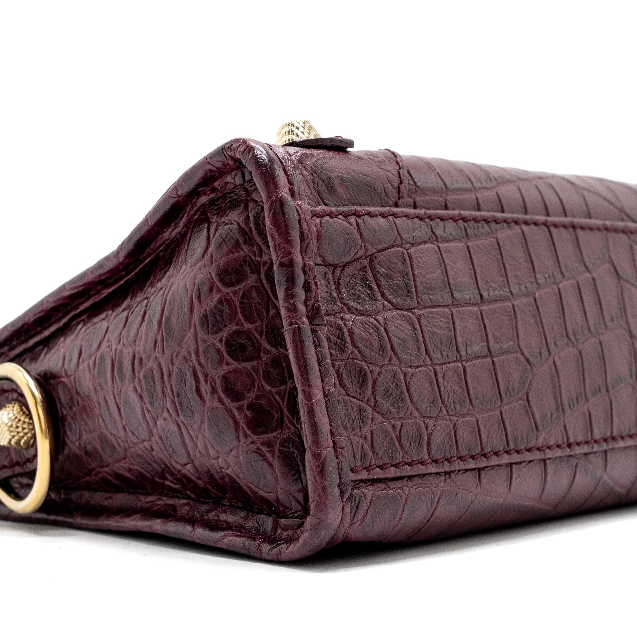 BALENCIAGA MINI CITY BAG CROC EMBOSSED CALFSKIN BURGUNDY GHW