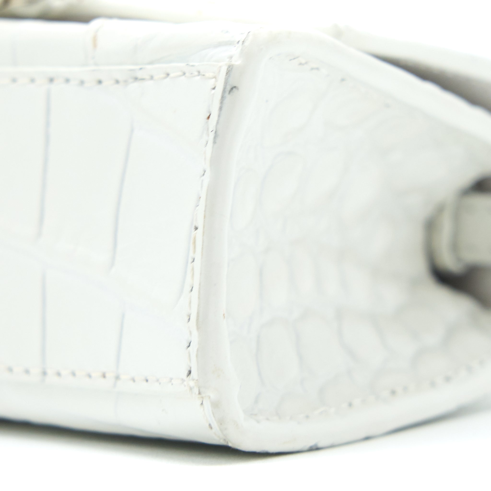 BALENCIAGA MINI HOURGLASS BAG CROC EMBOSSED CALFSKIN WHITE SHW