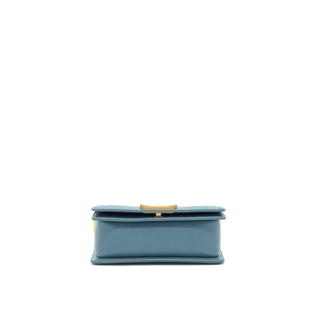 CHANEL SMALL BOY BAG CAVIAR GREYISH BLUE BRUSHED GHW