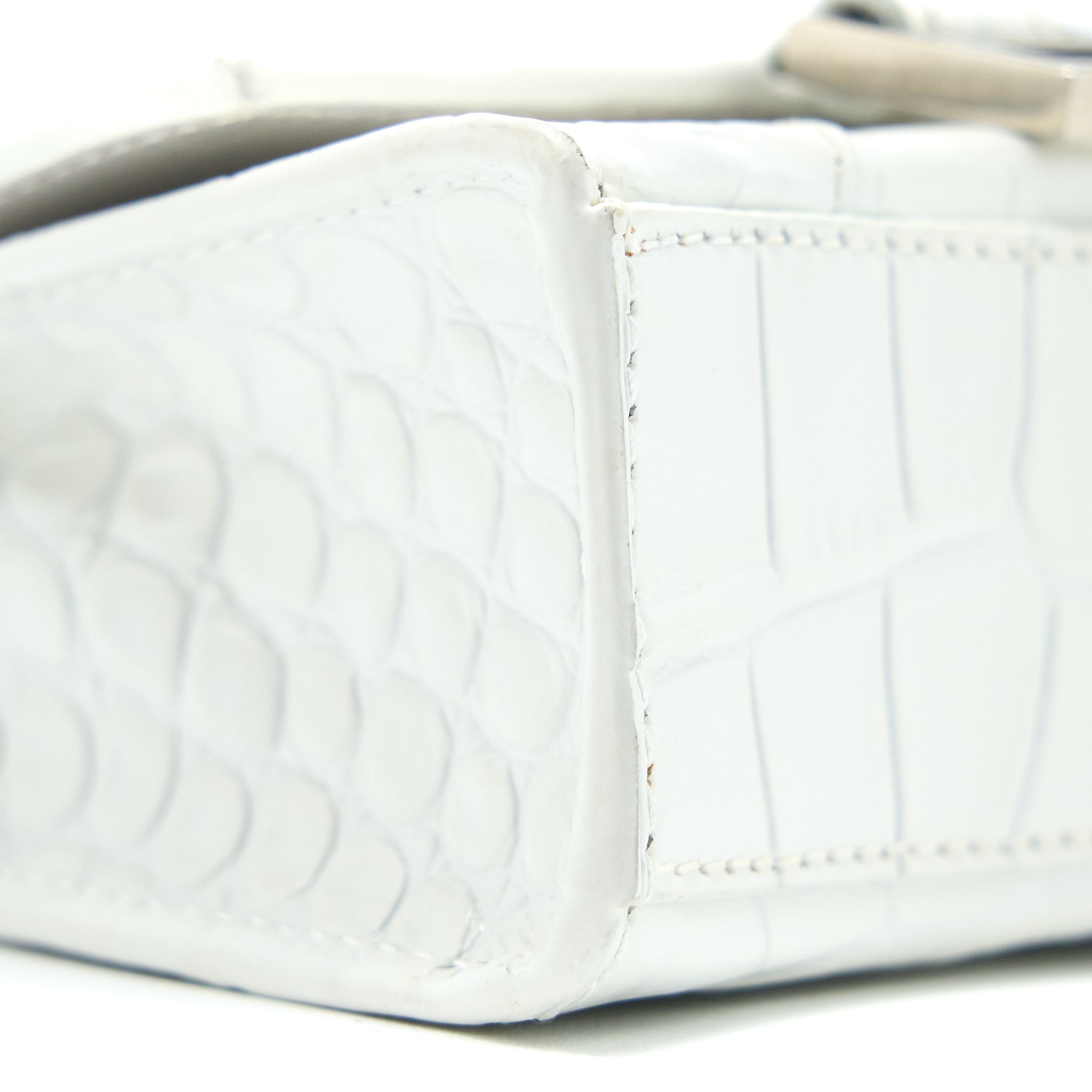 BALENCIAGA MINI HOURGLASS BAG CROC EMBOSSED CALFSKIN WHITE SHW