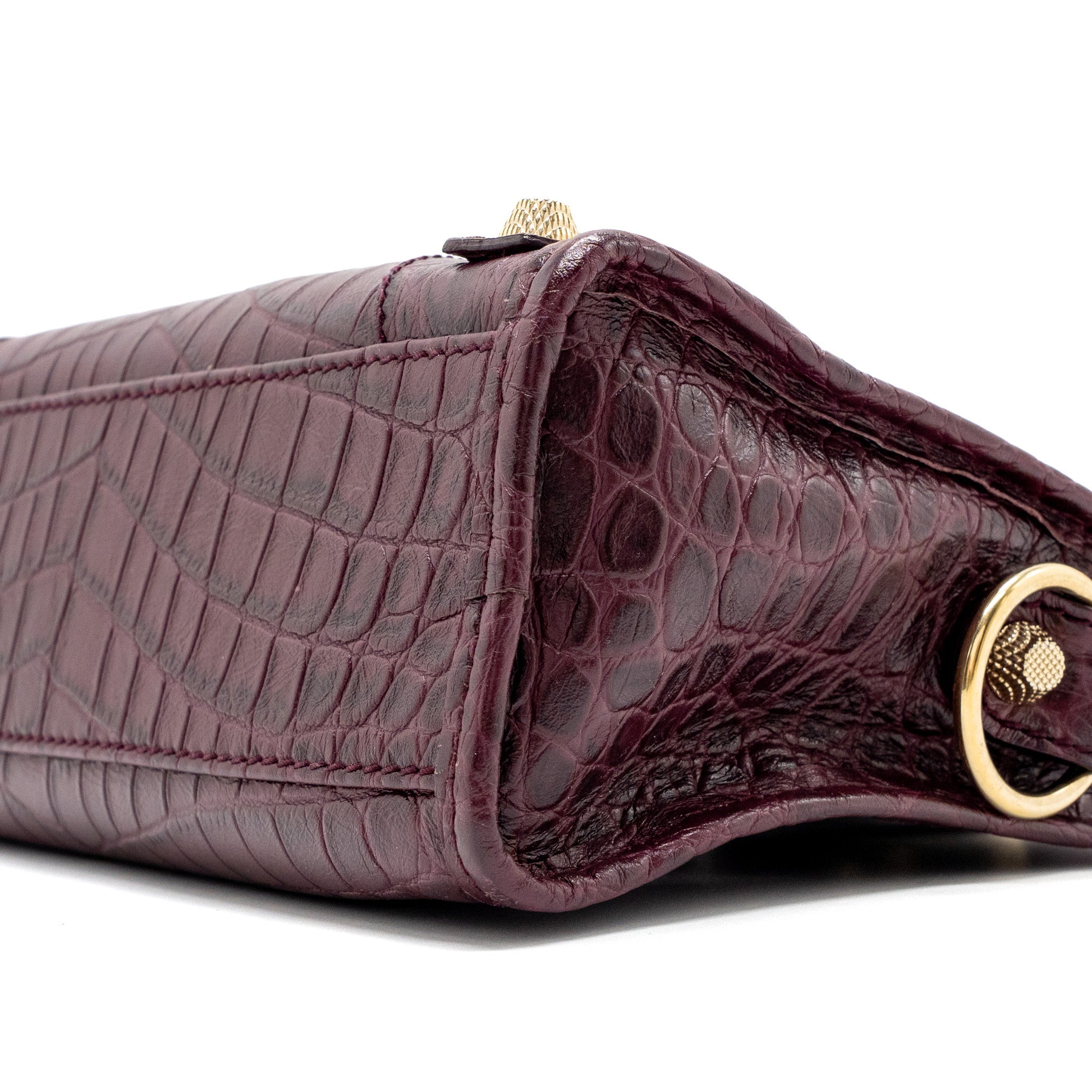 BALENCIAGA MINI CITY BAG CROC EMBOSSED CALFSKIN BURGUNDY GHW