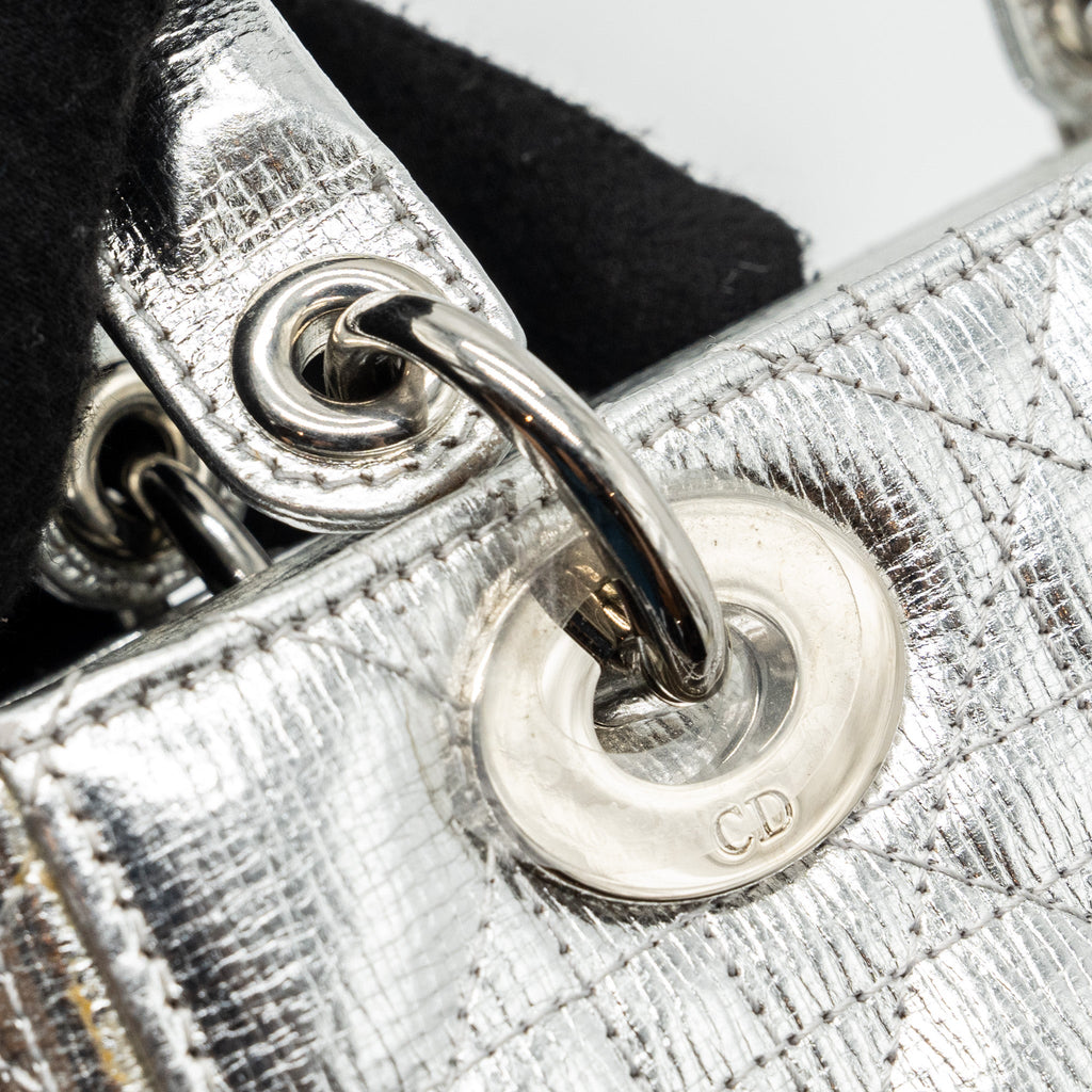 DIOR SMALL MY ABC LADY DIOR CANNAGE CALFSKIN METALLIC SILVER SHW