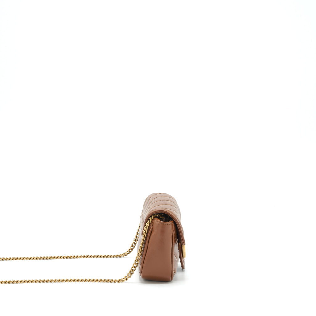 GUCCI GG MARMONT MATELASSE SUPER MINI BAG BROWN GHW