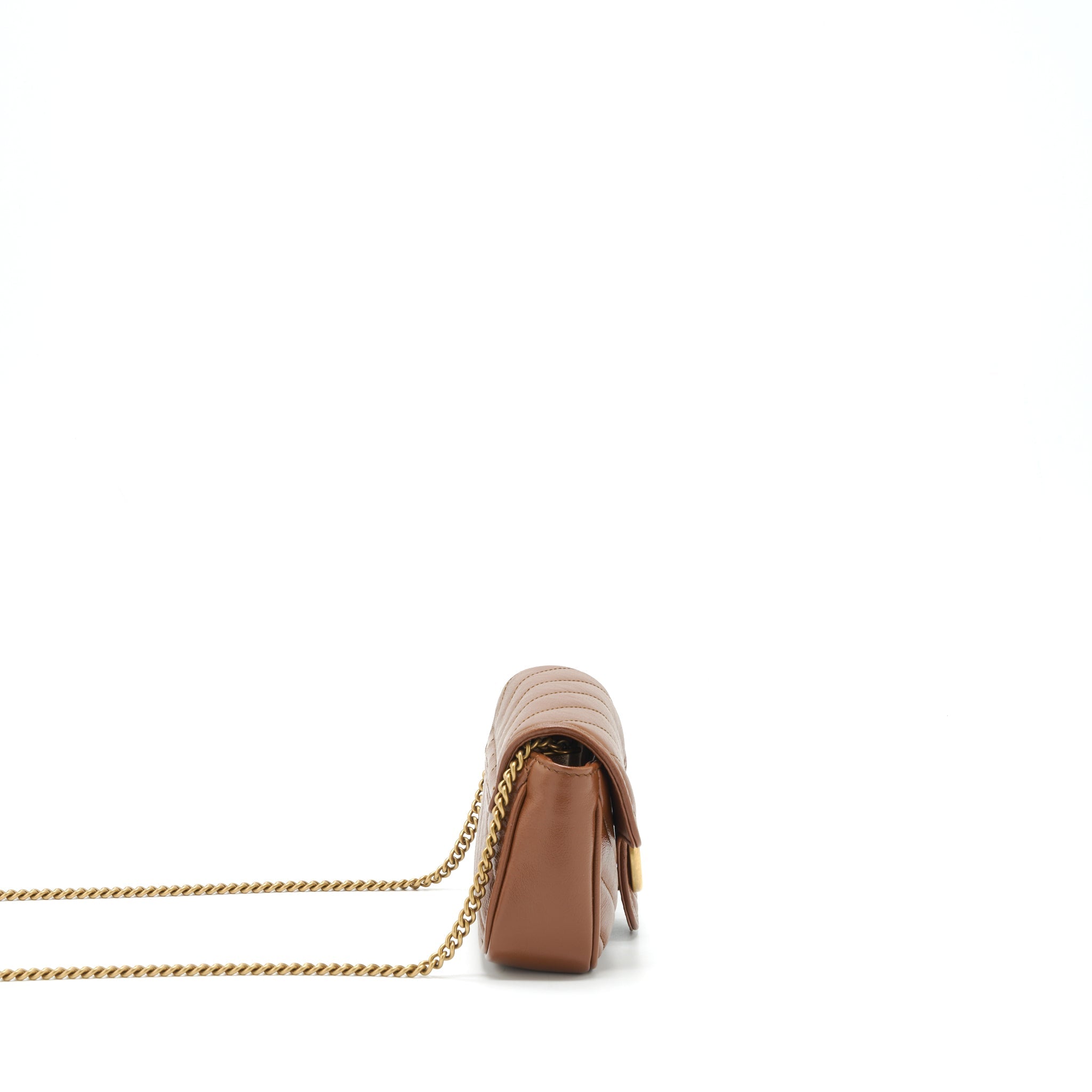 GUCCI GG MARMONT MATELASSE SUPER MINI BAG BROWN GHW