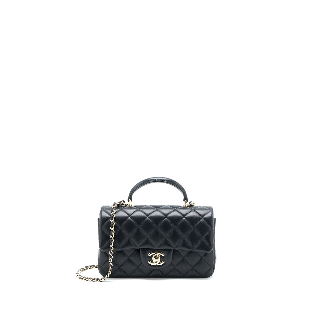 CHANEL TOP HANDLE MINI RECTANGULAR FLAP BAG LAMBSKIN BLACK LGHW (MICROCHIP)
