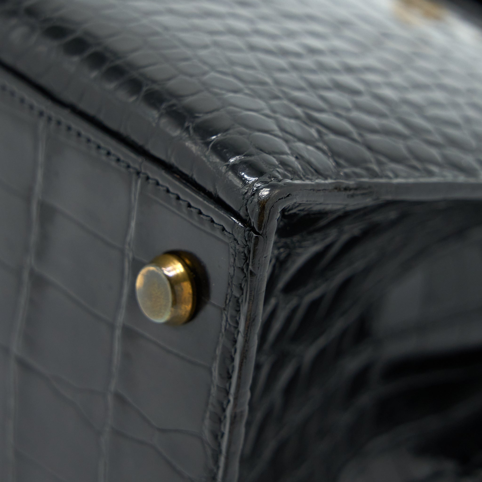 HERMES VINTAGE KELLY 28 ALLIGATOR BLACK GHW