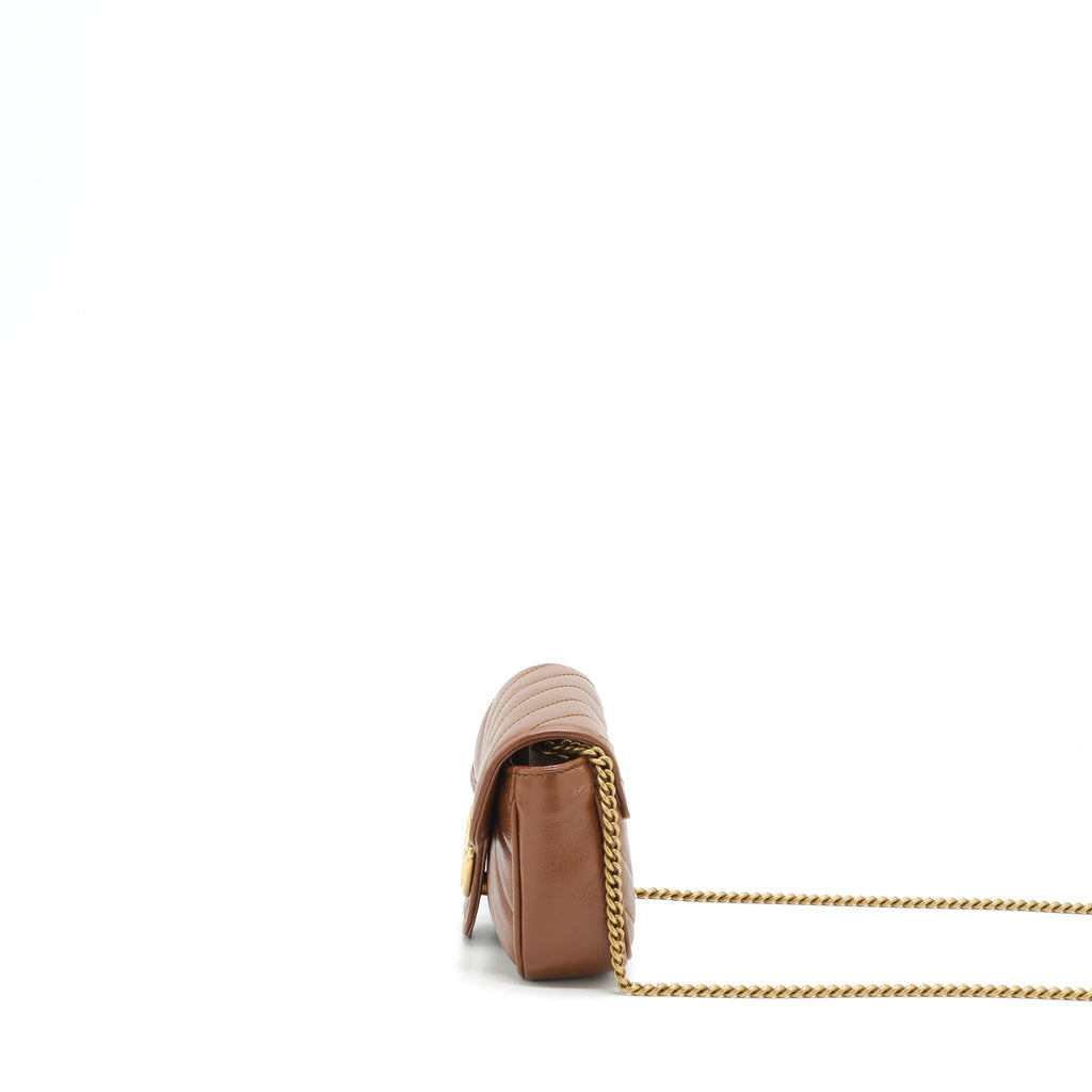 GUCCI GG MARMONT MATELASSE SUPER MINI BAG BROWN GHW