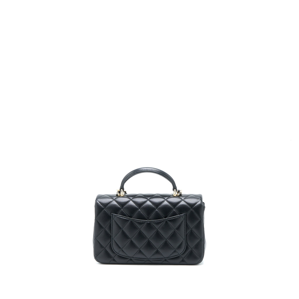 CHANEL TOP HANDLE MINI RECTANGULAR FLAP BAG LAMBSKIN BLACK LGHW (MICROCHIP)