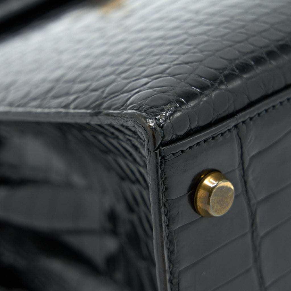 HERMES VINTAGE KELLY 28 ALLIGATOR BLACK GHW