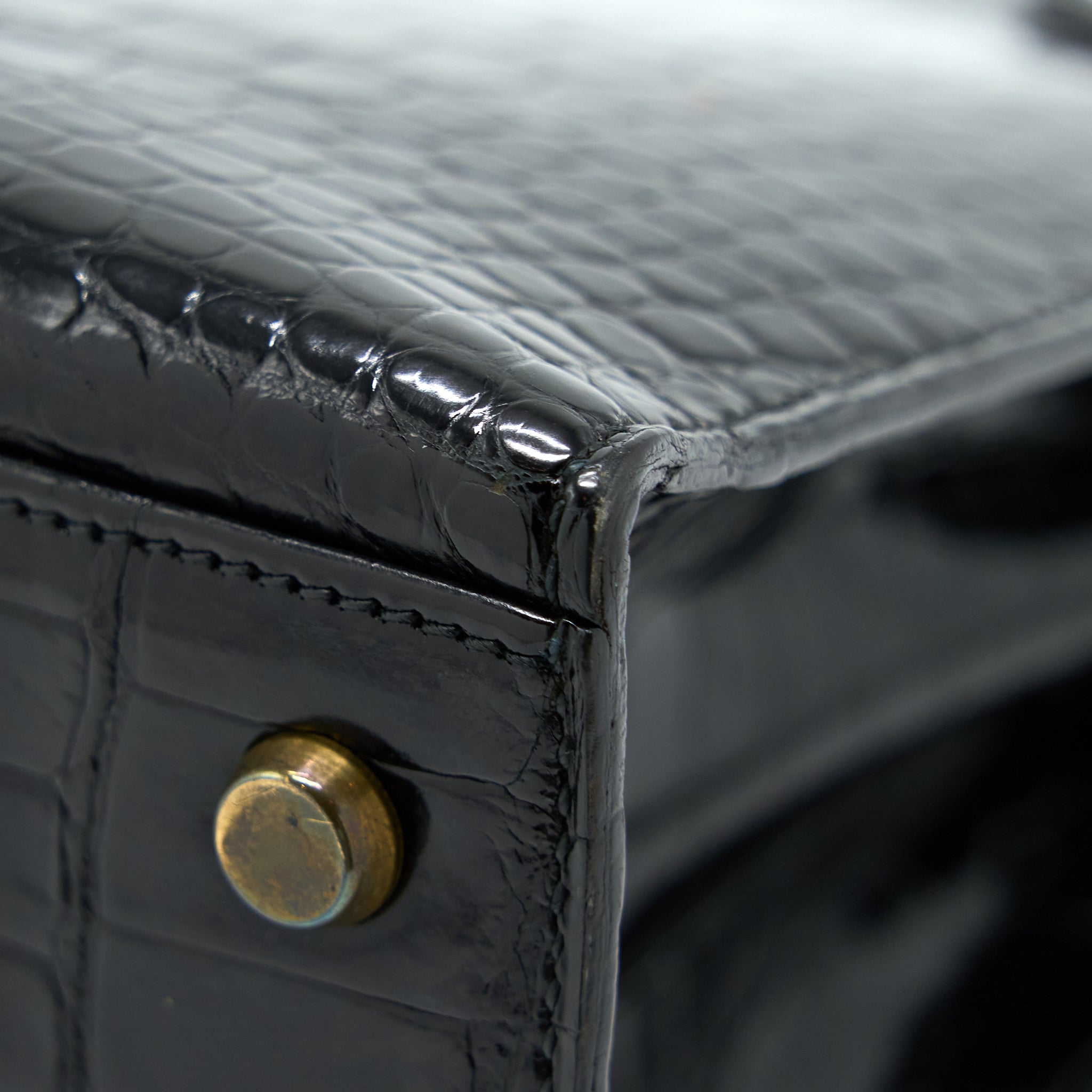 HERMES VINTAGE KELLY 28 ALLIGATOR BLACK GHW