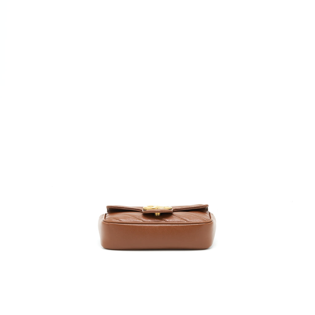 GUCCI GG MARMONT MATELASSE SUPER MINI BAG BROWN GHW