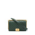 CHANEL CHEVRON MEDIUM BOY BAG CAVIAR GREEN BRUSHED GHW