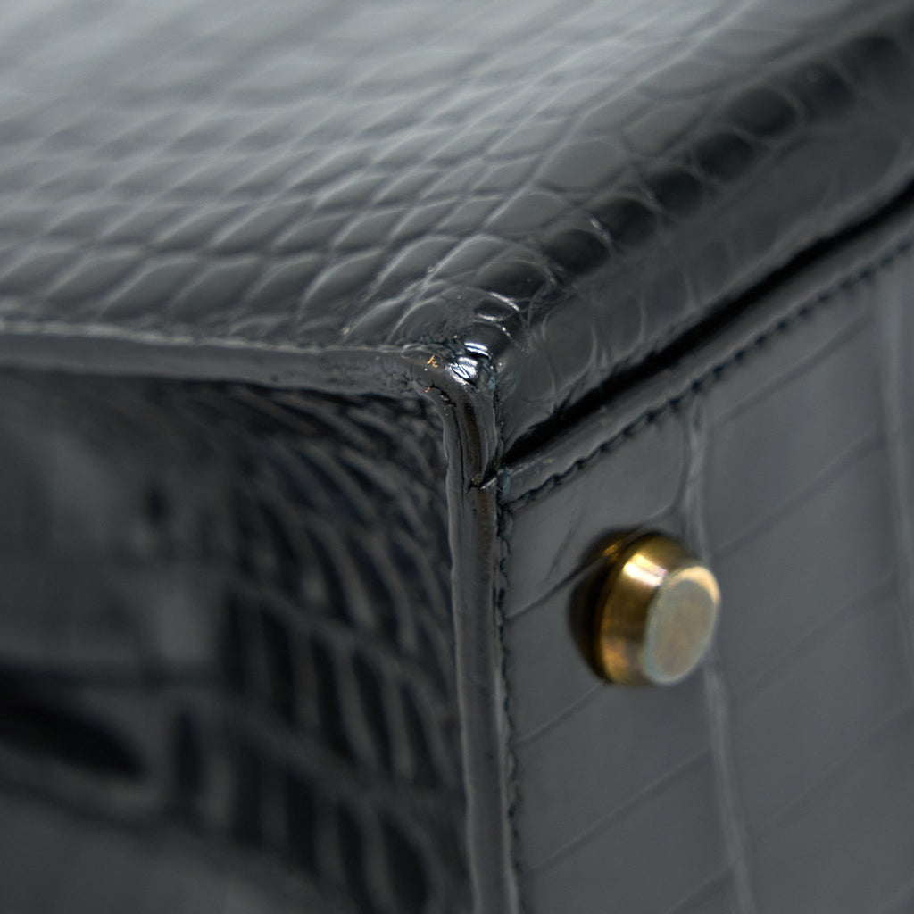HERMES VINTAGE KELLY 28 ALLIGATOR BLACK GHW