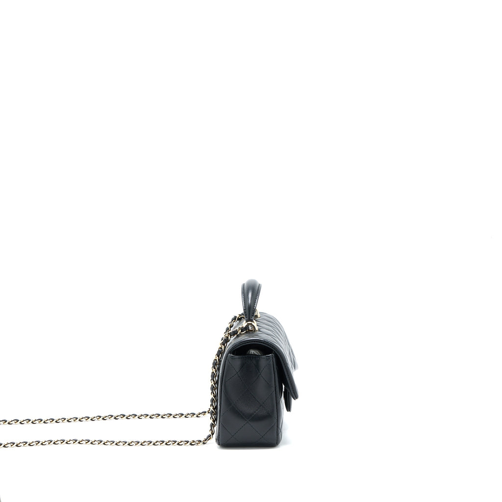 CHANEL TOP HANDLE MINI RECTANGULAR FLAP BAG LAMBSKIN BLACK LGHW (MICROCHIP)