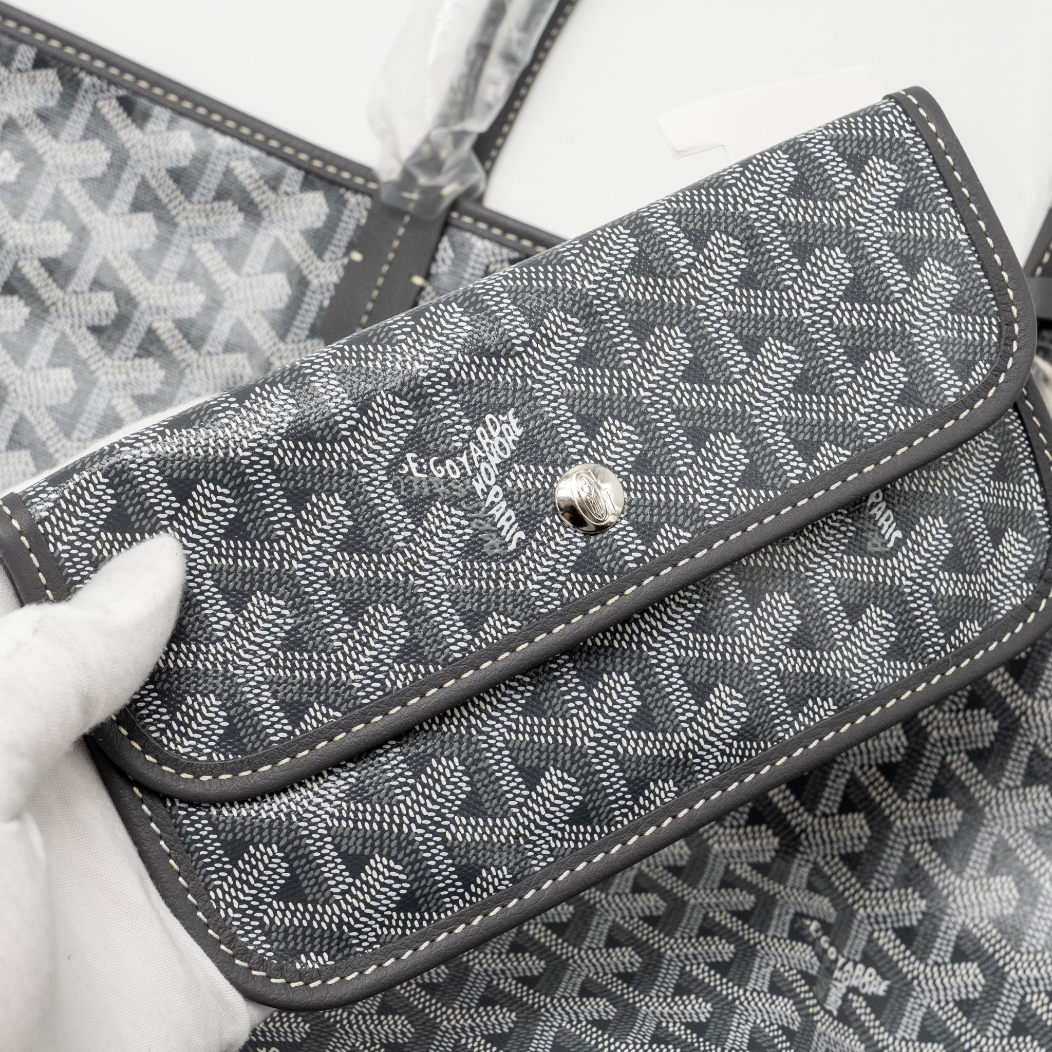 GOYARD SAINT LOUIS PM TOTE BAG GOAYRDINE CANVAS/CALFSKIN GREY SHW