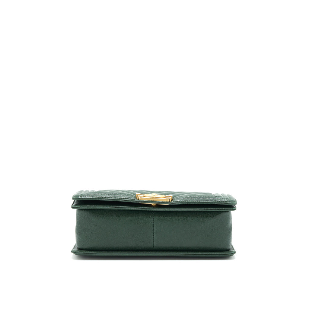 CHANEL CHEVRON MEDIUM BOY BAG CAVIAR GREEN BRUSHED GHW